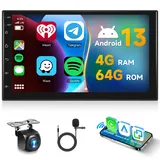 Hodozzy [4GB+64GB] Android 2 Din Autoradio mit Wireless Carplay & Android Auto,7 Zoll Touchscreen Bildschirm Doppel Din Autoradio GPS Navi WiFi Bluetooth FM/RDS Radio EQ/USB/SWC+AHD Rückfahrkamera