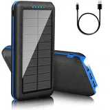 Solar Powerbank25800mAh Externer Akku: Power Bank Tragbares Ladegerät mit LED-Licht, 3 USB Ausgängen & 2 Eingängen Handy Akkupack für Camping Outdoor Kompatibel mit Phone | Android (Blue)