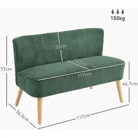 Homcom 2 Sitzer Couch mit Kordoptik, Holzbeine für Wohnzimmer, - Grün