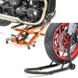 Set: Motorrad Hebebühne Midlift XL bis 500kg or ConStands mit Montageständer Vorderrad Fork mit Dornaufnahme sw matt