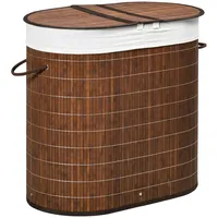 Homcom Wäschekorb 100L mit Deckel Griff 2 Wäschesäcken Bambus Braun