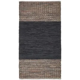 Homescapes Lederteppich 90x150 cm, – schwarz gemustert, aus Recycling-Leder