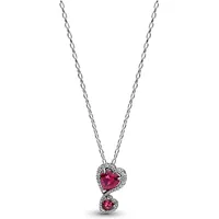 Pandora Roter Strahlenkranz Herzen Anhänger Halskette Silber Kristall 60cm