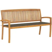 VidaXL Stapelbare Gartenbank mit Auflage 159 cm Massivholz Teak
