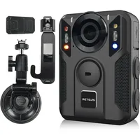 Retevis RT79 Körper Kamera, 128G Body Camera mit GPS, 2K/4K, 2400 mAh, Typ-C, Auto Saugnapf, Tragbarer Bodycam Körperkamera, 1 Stück)