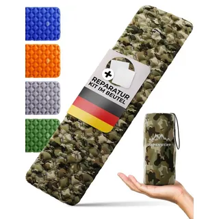 alpenwert ALPENWERT® Isomatte Outdoor [Kleines Packmaß & Ultraleicht] Luftmatratze perfekt für Camping, Wandern, Backpacking UVM. - Schlafmatte aufblasbar (Camo)