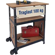 Relaxdays Werkbank, mit Rollen, HBT: 69,5x72,5x50 cm, höhenverstellbar, Werktisch mit Lochwand, Stahl & MDF, schwarz