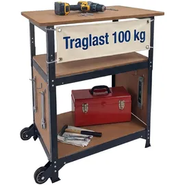 Relaxdays Werkbank, mit Rollen, HBT: 69,5x72,5x50 cm, höhenverstellbar, Werktisch mit Lochwand, Stahl & MDF, schwarz