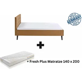Aileenstore Polsterbett 140 x 200 Amira Bettgestell mit Kopfteil Ocker
