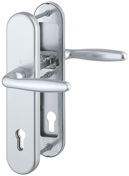 Hoppe Verona Aluminium-Schutz-Langschild-Türgriff-Garnitur 1510/3331/3310, Profilzylinder, für Außen-/Wohnungsabschluss-Türen (67-72 mm) - silberfarben - 3666941
