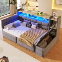 BTM 90x190 Tagesbett mit 2 Schubladen, LED-Lichtleiste, Stauraumbank Schlafsofa Daybett (ohne Matratze), Samt, Dunkelgrau
