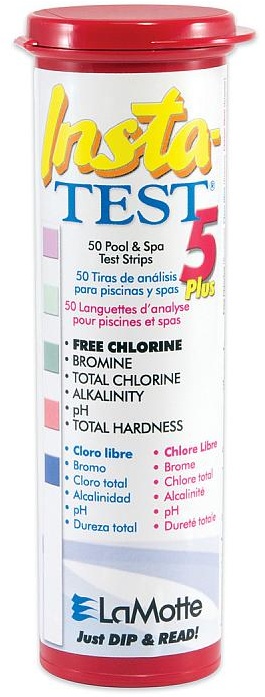 Insta-TEST 5 Plus Teststreifen 50 Stck. (freies Chlor, Brom, Gesamt Chlor, Gesamt Alkalinität, pH, Gesamt Härte)