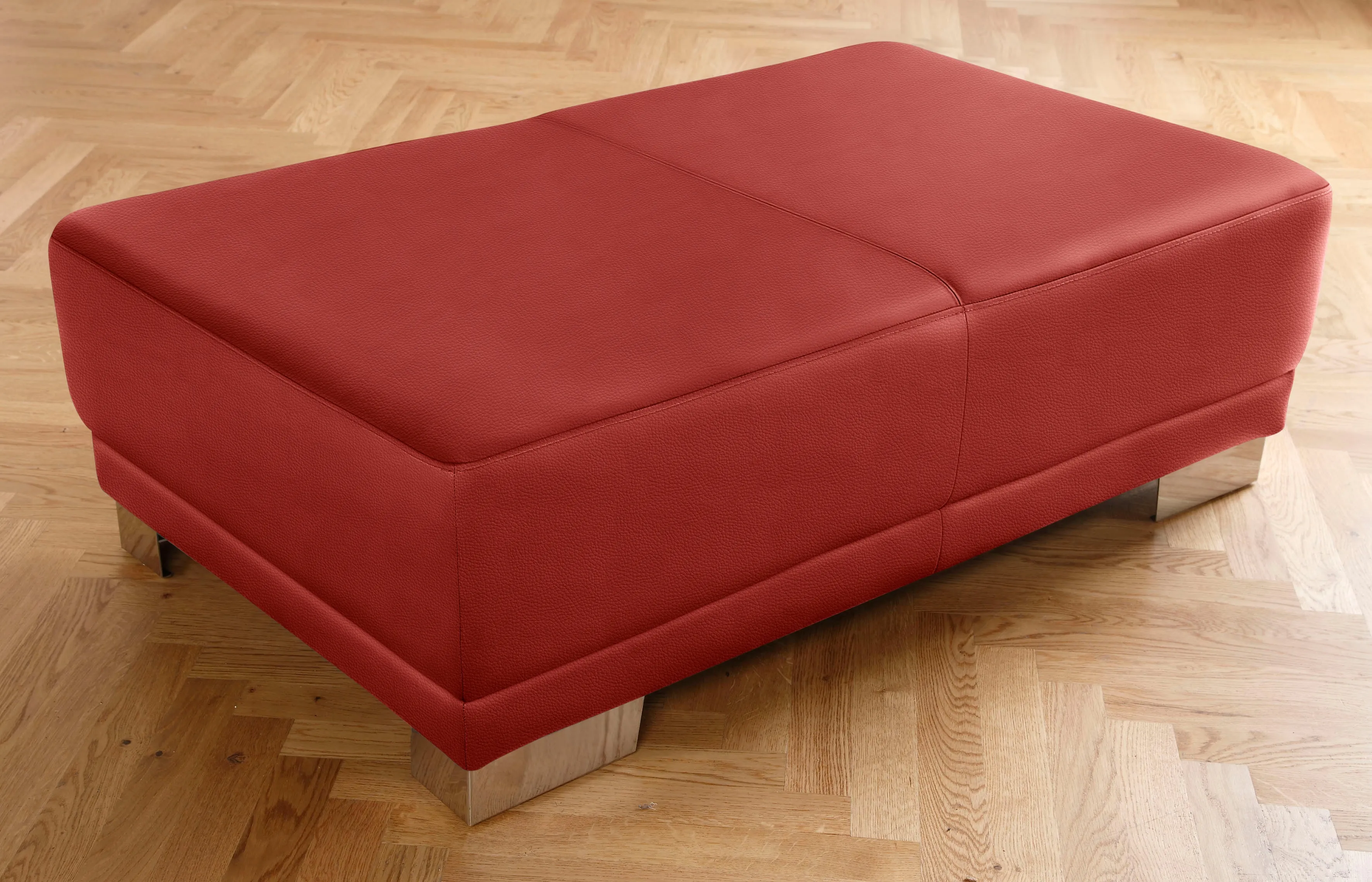 Polsterhocker 3C CANDY "Menorca", rot, B:130cm H:45cm T:80cm, Hocker, Polsterhocker, Bezug Dickleder, passend zum Ecksofa