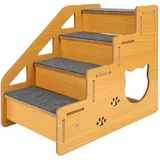 Hundetreppe,39cm Hoch Kleine Haustierleiter 4 Stufen rutschfest Hunderampe Haustiertreppe aus Holz für Hunde und Katzen,bis zu 50 kg