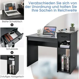 Costway Schreibtisch mit Schublade und offenen Regalen, Computertisch Holz, Arbeitstisch Bürotisch PC-Tisch für kleine Räume, 104 x 50 x 82 cm, - Schwarz