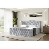 altdecor Boxspringbett VILA-Z, Polsterbett mit Kopfteil, Bettkasten, Fußteil - Mittelfest (H3) Matratze - 180x200 - Hellgrau Samt - Hellgrau