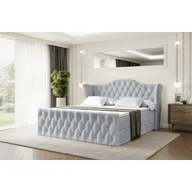 altdecor Boxspringbett VILA-Z, Polsterbett mit Kopfteil, Bettkasten, Fußteil - Mittelfest (H3) Matratze - 180x200 - Hellgrau Samt - Hellgrau