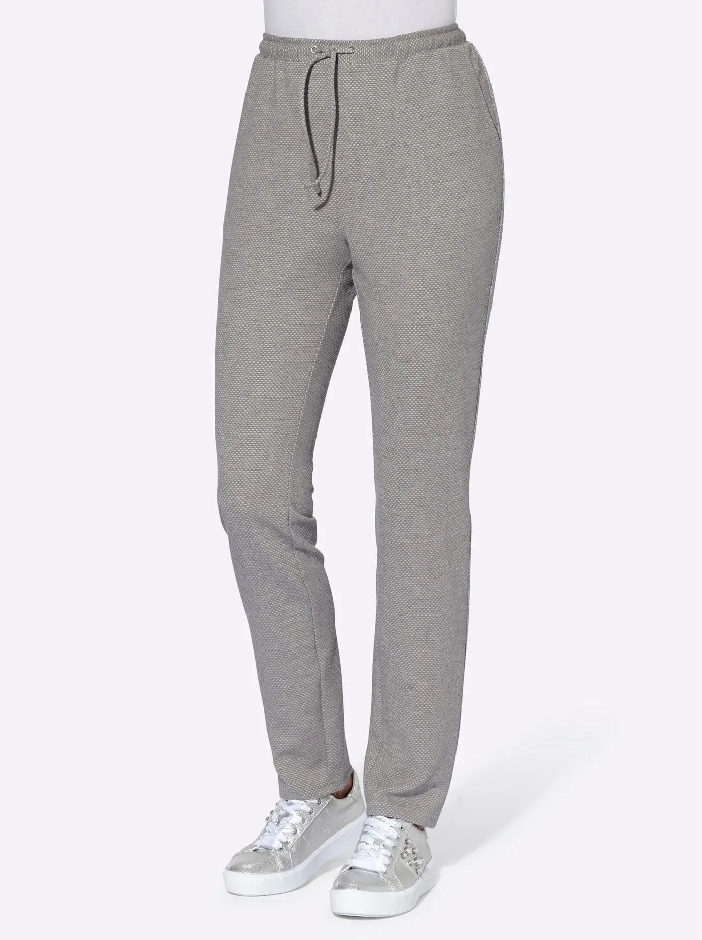 Schlupfhose CLASSIC BASICS, Damen, Gr. 42, Normalgrößen, grau (steingrau, gemustert), 78% Polyester, 14% Viskose, 8% Elasthan, gemustert, Hosen Schlupfhose
