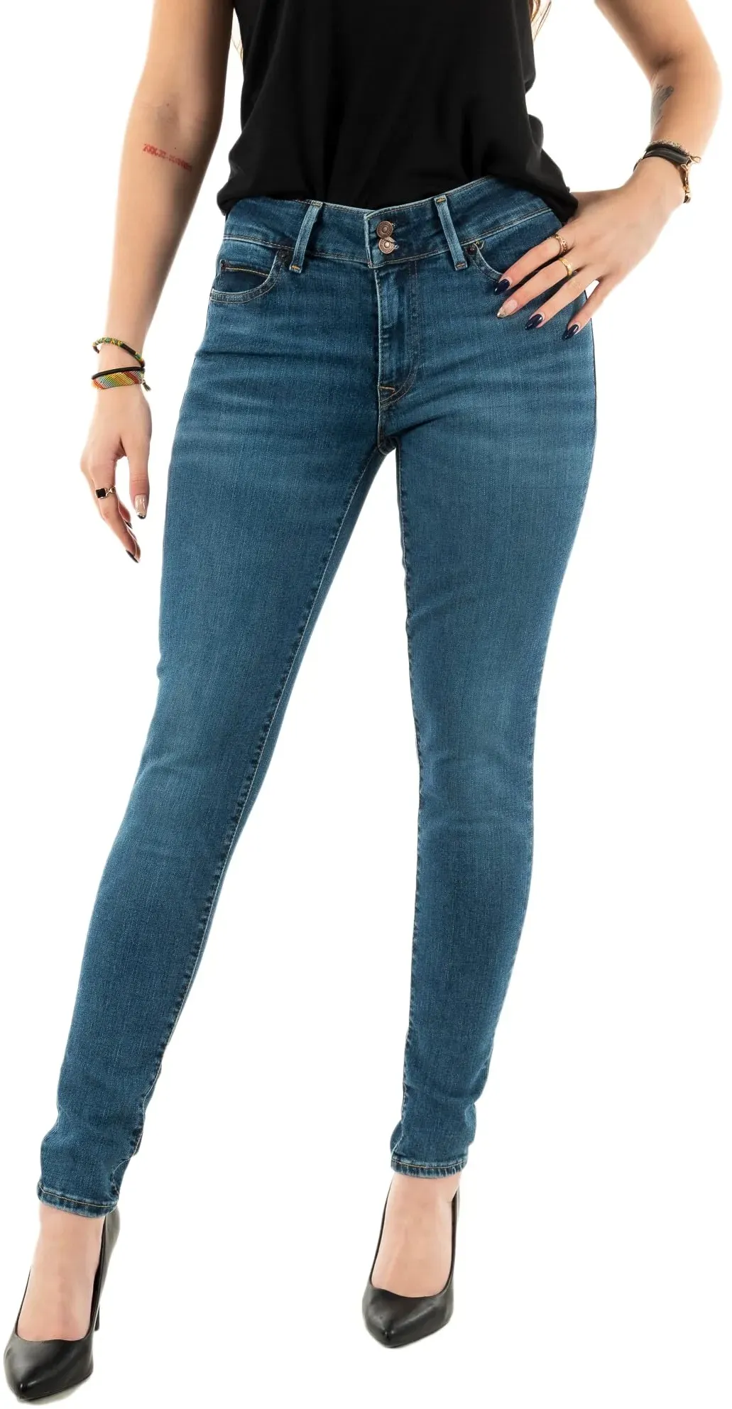 Levi's Damen 711 Double Button Jeans, Blue Wave Mid, 27W / 34L
