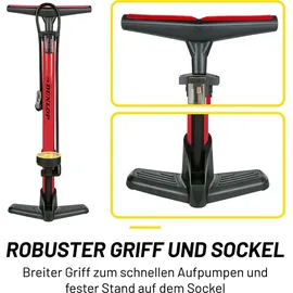 Dunlop Fahrradpumpe mit Manometer - Rot
