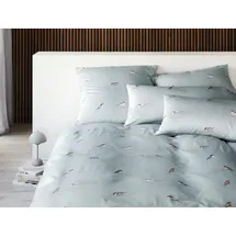 ELEGANTE Mako-Satin Bettwäsche Spätzchen Vögel rauchblau 135 x 200 cm + 80 x 80 cm