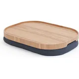 Laptray Tablett L oval Weidenholz mit Anti-Rutsch-Beschichtung und mit einem grauen Kissen