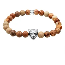 KUZZOI Herren Tiger Kopf Achat Jasper Look 925er Silber 23 
