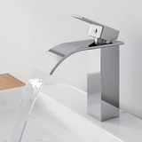 EMKE Wasserfall Wasserhahn, Waschtischarmatur Wasserhahn für Badezimmer Waschbecken, Badarmatur Chrom aus Edelstahl, Einhebelmischer für Waschbecken mit Auslauf Höhe 117 mm