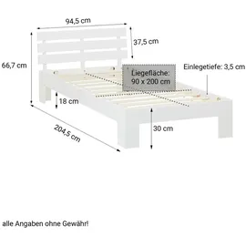 Homestyle4u Holzbett 90 x 200 cm Weiß