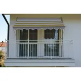 Angerer Klemmmarkise Exklusiv mit Handkurbel, Terrasse/Balkon, einfache Montage ohne Bohren, Made in Germany, hochwertiger Stoff, UV-beständig, höhenverstellbar, wasserabweisend, 150 cm Weiß-Grau-Gelb