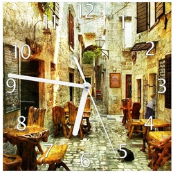 Wallario Wanduhr Italienische kleine Gasse (Glasuhr) gelb