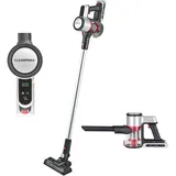 Clean Maxx CLEANmaxx Akku-Zyklon-Staubsauger Digital-Display & anthrazit/silber/rot | Allergikerfreundlich durch 3-fache Filterung | Ideal für Teppiche, Autositze, Tastaturen etc. | Inkl. Wandhalterung | Laufzeit bis zu 40 Min.