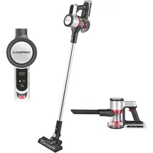 Clean Maxx CLEANmaxx Akku-Zyklon-Staubsauger Digital-Display & anthrazit/silber/rot | Allergikerfreundlich durch 3-fache Filterung | Ideal für Teppiche, Autositze, Tastaturen etc. | Inkl. Wandhalterung | Laufzeit bis zu 40 Min.