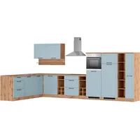 kochstation Winkelküche L-Form 240 x 420 cm blau