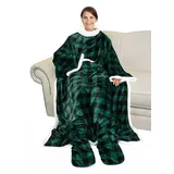 Catalonia Sherpa Tragbare Decke mit Ärmeln und Fußtaschen für Erwachsene, Damen und Herren, bequeme Kuscheldecke mit Wickelärmeln, Geschenkidee, kariert