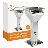 Säulengril Edelstahl Höhe 82cm Holzkohle Holzkohlegrill verstellbar Standgrill