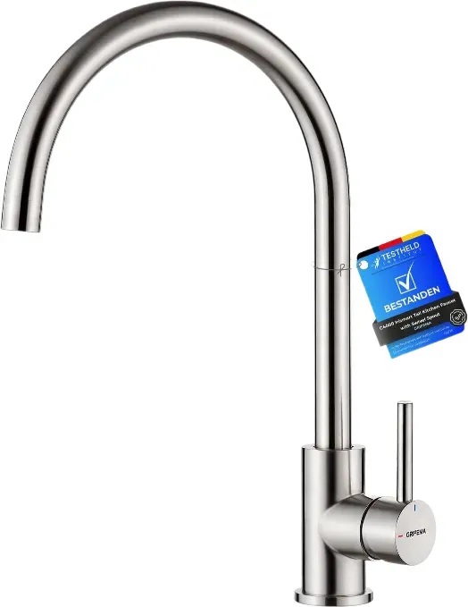 Grifema Küchenspülen-Armatur Mischer mit Einhebel Hohem Bogen 360° Schwenkbar, Edelstahl Küchenmischer 1 Loch mit Chrom-Oberfläche, Klassisches Design