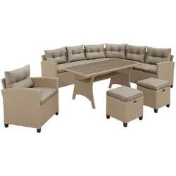 Gartenlounge-Set KONIFERA "Keros Premium", beige (beige meliert), Polyrattan, Sitzmöbel-Sets, Gartenmöbel-Set, Ecklounge, Polyrattan, Stahl, geeignet für 8 Personen, inkl. Auflagen, Topseller