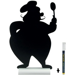 Securit® Silhouette Chef Tisch-Kreidetafel – Mit Kreidemarker – Aluminiumfuß