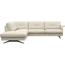 Ecksofa FLEXLUX "Glow, super bequem durch hochwertigem Sitzaufbau mit Federkern, L-Form", weiß (warm weiß), B:268cm H:81cm T:224cm, 100% Echteder, Sofas, Skandinavisches Design, In hochwertiger Verarbeitung