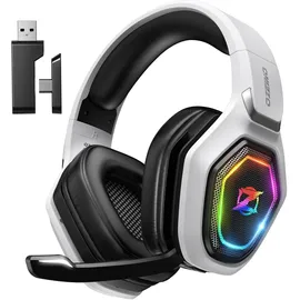 ozeino OW810 Gaming Headset, Type-C & USB Schnittstelle 2.4GHz Wireless Headset mit, Bluetooth Headset, Headset Mit Mikrofon Geräuschunterdrückung, für PC/PS4/PS5/Mac, 20H+ Akkulaufzeit - Weiß