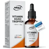 Vitamin D3 K2 Tropfen Hochdosiert [1000 IE] - Vit D3 K2 Hochdosiert - Vitamin D K2 - Vitamin D3 K2 Öl - Vitamin D3 K2 1000 IE - 50ml 1700 Tropfen - Hoch Bioverfügbar - LABORGEPRÜFT Wehle Sports®