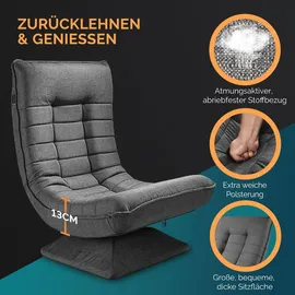 CASARIA Sessel verstellbare Rückenlehne 360° Drehbar Klappbar 150kg Belastbarkeit Gepolstert Wohnzimmer Gaming Relax Boden Grau