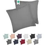 Barbons Kissenbezug 80x80 2er Set – 165 g/m2 Oeko-TEX Zertifiziert Kopfkissenbezug 100% Jersey Baumwolle weiche Kissenbezüge Kissenhülle mit Reißverschluss (80x80-Grau)
