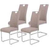 Hela Tische, 4er Set Freischwinger Stuhl RUBY - Kunstleder Cappuccino Steppung - Metallgestell verchromt - Bügelgriff - höhere Belastbarkeit von ... - Beige
