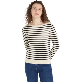 Tommy Hilfiger Damen Pullover Co Jersey Stitch Boat-Nk Sweater Strickpullover, Mehrfarbig (Breton Stp/ Calico/ Desert Sky), S