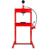 Eberth Hydraulikpresse 12T mit Manometer, 6-fach verstellbar, Arbeitshöhe 910 mm, Arbeitsbreite 513 mm, Gesamthöhe 1610 mm, 2 Auflagebacken, rot