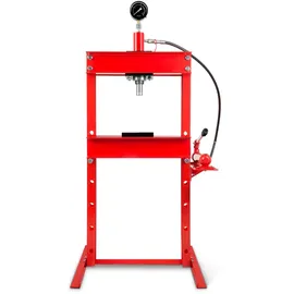 Eberth Hydraulikpresse 12T mit Manometer, 6-fach verstellbar, Arbeitshöhe 910 mm, Arbeitsbreite 513 mm, Gesamthöhe 1610 mm, 2 Auflagebacken, rot