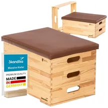 Skandika Vira Sprungkasten 3-teilig | Plyometrischer Sprungkasten aus massivem Holz, made in Germany, mit 3 Segmenten & Polsterung aus veganem Leder | Sprungkästen, Plyo Box, Sprungbox, Turnkasten