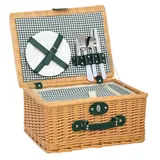 Outsunny Picknickkorb aus Weidenholz Picknickkoffer für 2 Personen mit Isoliert Kühlfach Besteck Set, Picknick Set Komplettset für Camping Strand Weihnachten Hellbraun
